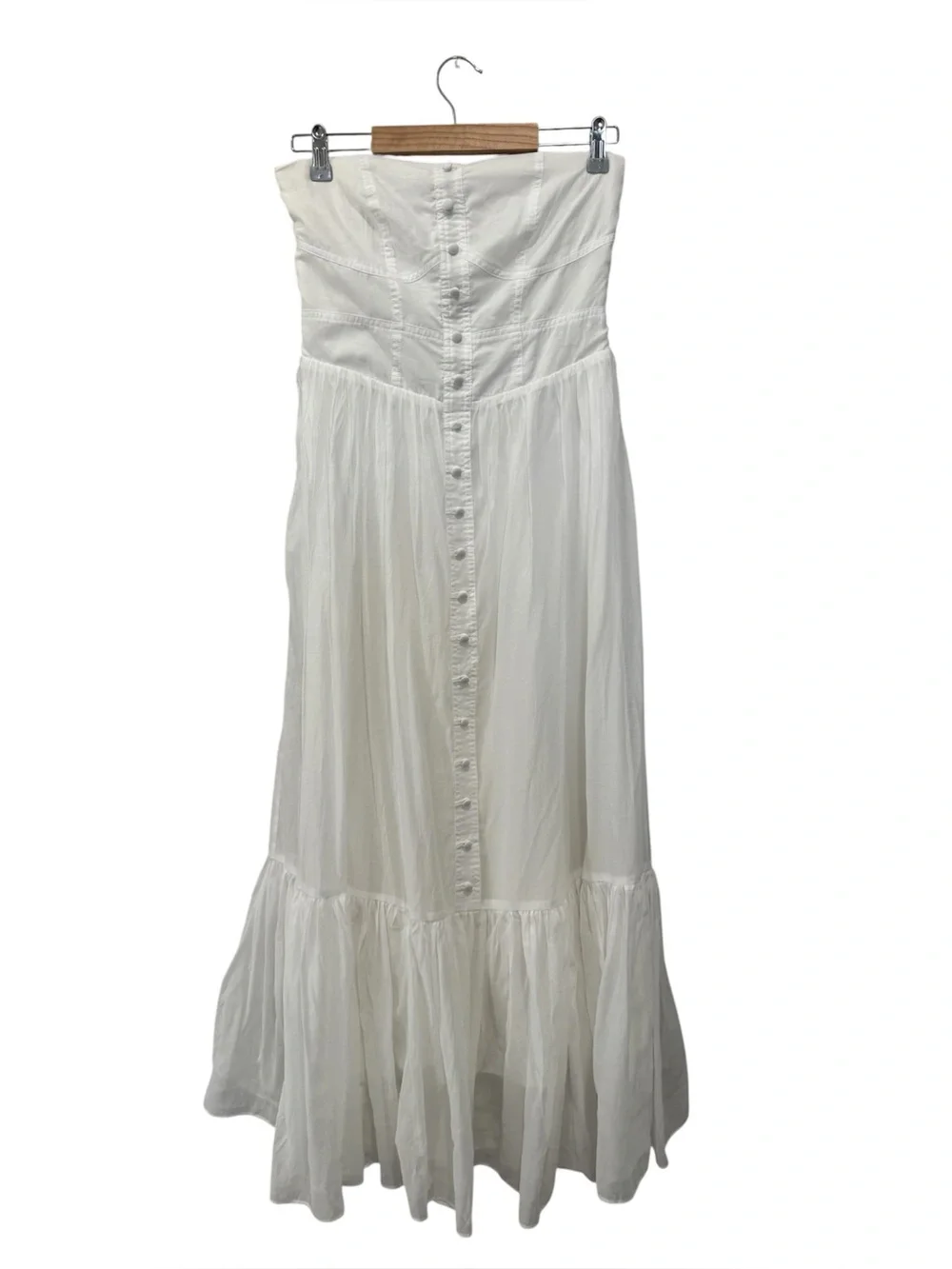 Anthropologie Strapless White Button-Front Midi Dress - Picture 2 of 5